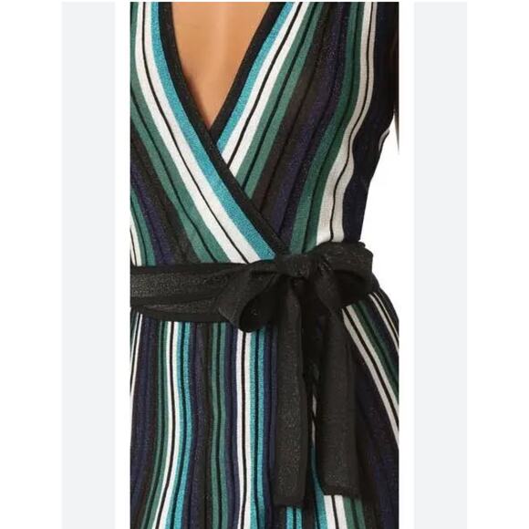 Diane von Furstenberg Cadenza Metallic Striped Sleeveless Wrap Dress Size M - Picture 10 of 12